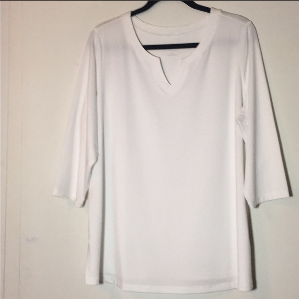 Susan Graver White Split Neck Tunic, 1X